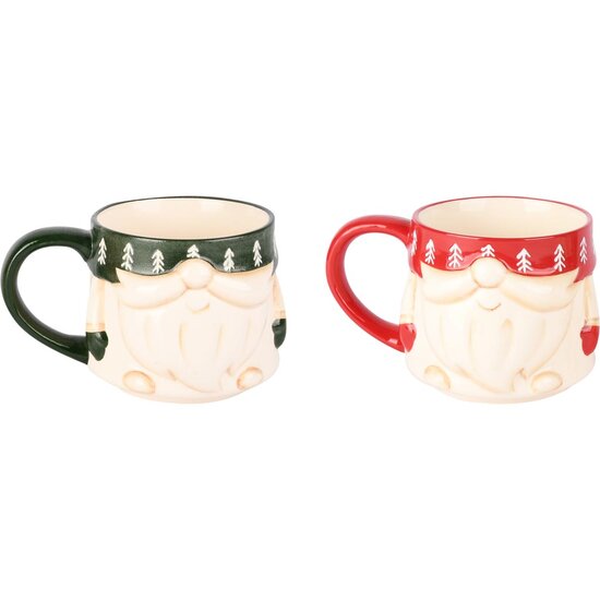 Dekoratief | Mok &#039;Santa&#039;, groen/rood/wit, keramiek, 13x10x9cm, set van 2 stuks | A255843