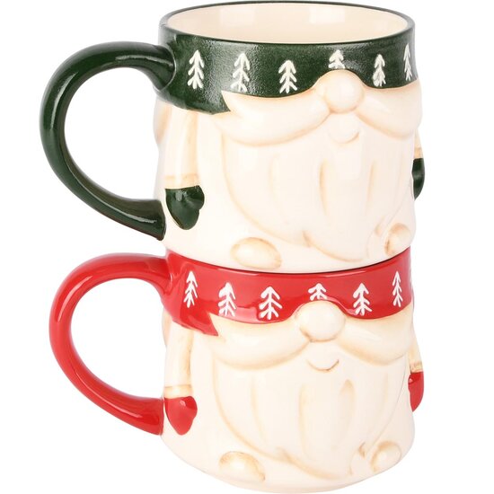 Dekoratief | Mok &#039;Santa&#039;, groen/rood/wit, keramiek, 13x10x9cm, set van 2 stuks | A255843
