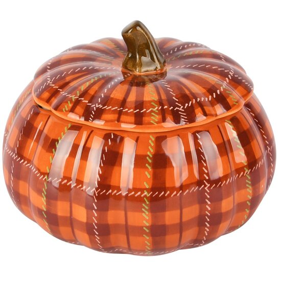 Dekoratief | Bewaarpot pompoen, oranje/bruin, keramiek, 15x15x12cm | A255848