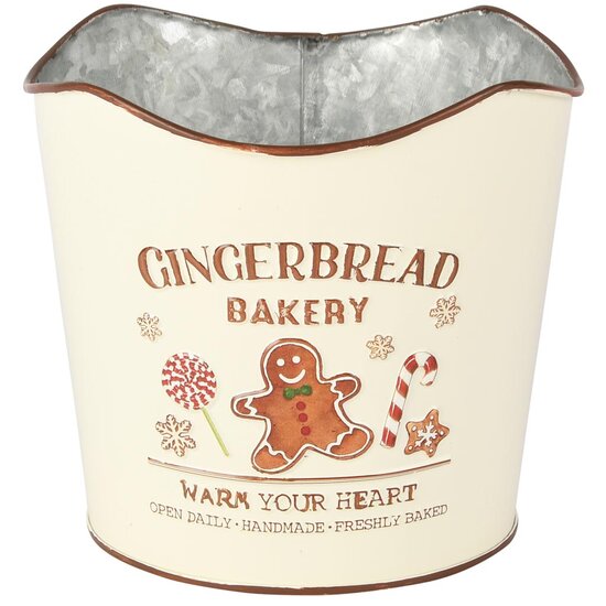 Dekoratief | Bloempot &#039;Gingerbread Bakkery&#039;, beige/bruin, metaal, 15x15x13cm | A255911