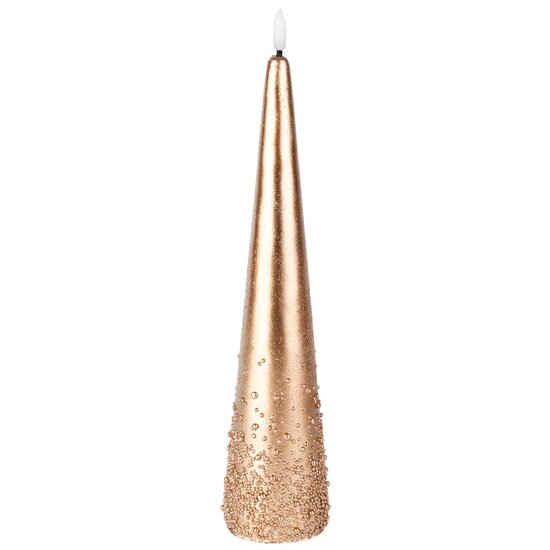 Dekoratief | Kegelkaars m/pareltjes, goud, LED, 30cm | A255932
