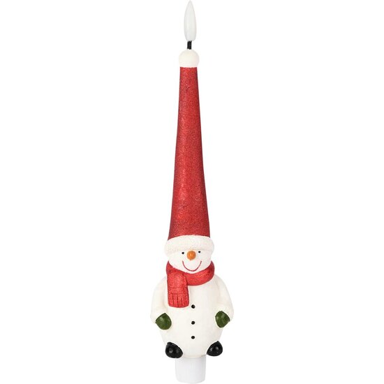 Dekoratief | Kaars &#039;Snowman&#039;, wit/rood, LED, 25cm | A255941