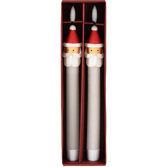 Dekoratief | Box 2 kaarsen &#039;Santa&#039;, wit/rood, LED, 2x2x25cm | A255944