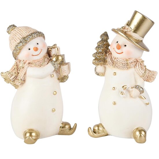 Dekoratief | Sneeuwman, wit/goud, resina, 7x7x14cm, set van 2 stuks | A255960