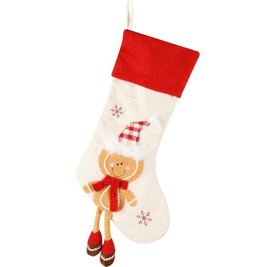 Dekoratief | Kerstkous cookie m/hangbenen, rood/wit, stof, 27x55cm | A255973