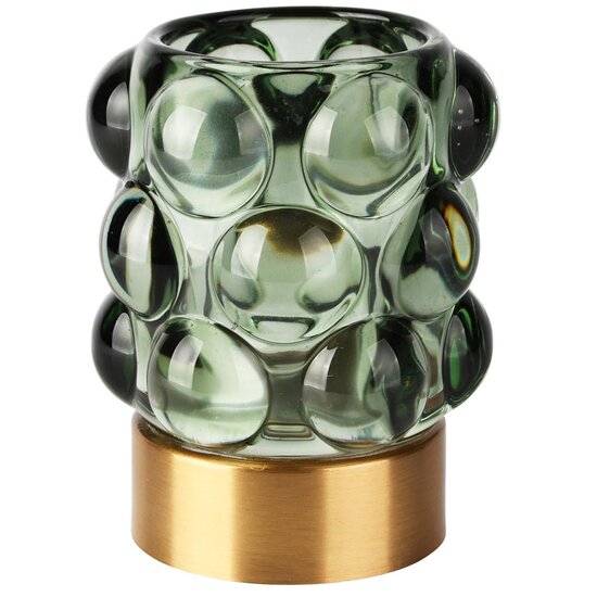 Dekoratief | Theelichthouder 'Bubbly', groen/goud, glas/metaal, 9x9x11cm | A255980
