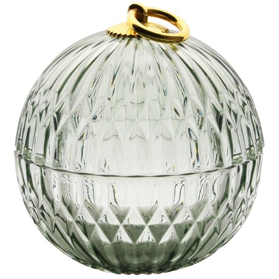 Dekoratief | Bonbonnière, groen/goud/transparant, glas, 11x11x12cm | A255990