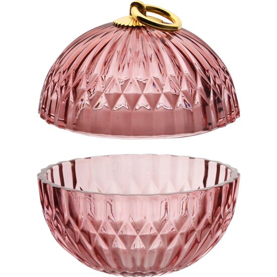 Dekoratief | Bonbonnière, roze/goud/transparant, glas, 11x11x12cm | A255991