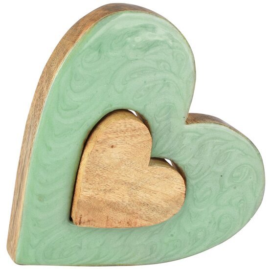 Dekoratief | Deco hart puzzel, groen/naturel, hout/email, 21x3x22cm | A258012