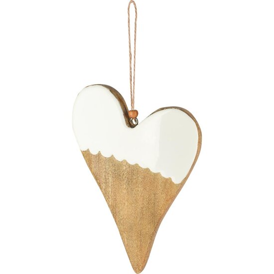 Dekoratief | Hanger hart, naturel/wit, hout/email, 14x2x19cm | A258015