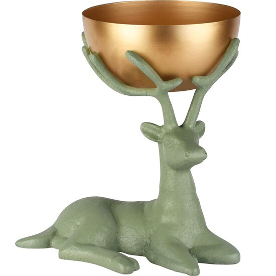 Dekoratief | Deco hert liggend m/bowl, goud/groen, metaal, 30x25x30cm | A258037