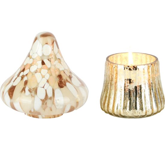 Dekoratief | Paddenstoel geurkaars &#039;Brushed Copper White&#039;, glas/wax, 11x11x16cm | A258076