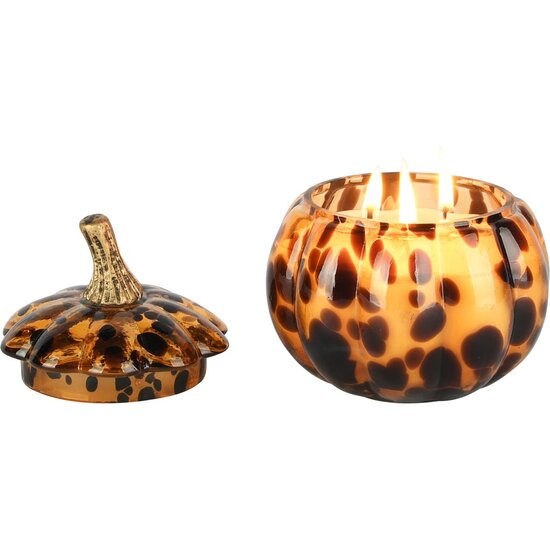 Dekoratief | Pompoen geurkaars &#039;Leo Stains&#039;, glas/wax, 15x15x15cm | A258082