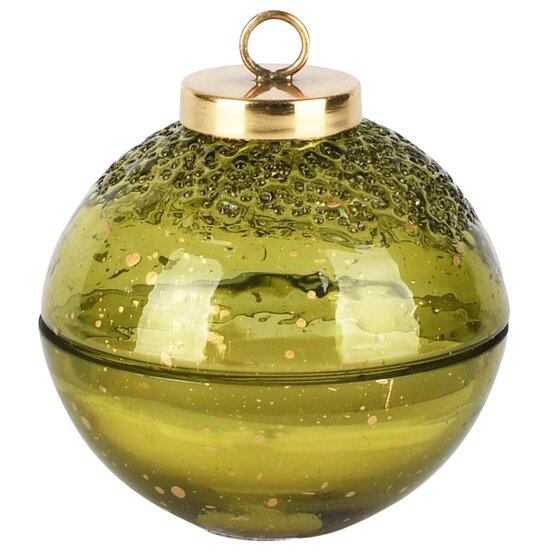 Dekoratief | Kerstbal geurkaars &#039;Sprinkle Green&#039;, glas/wax, 9x9x8cm | A258084