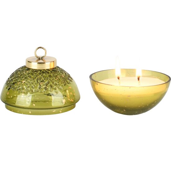 Dekoratief | Kerstbal geurkaars &#039;Sprinkle Green&#039;, glas/wax, 9x9x8cm | A258084