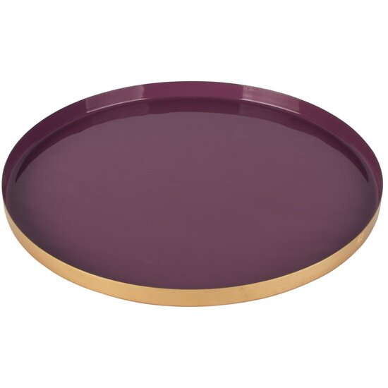 Dekoratief | Dienblad rond, paars/goud, metaal, 26x26x2cm | A258157