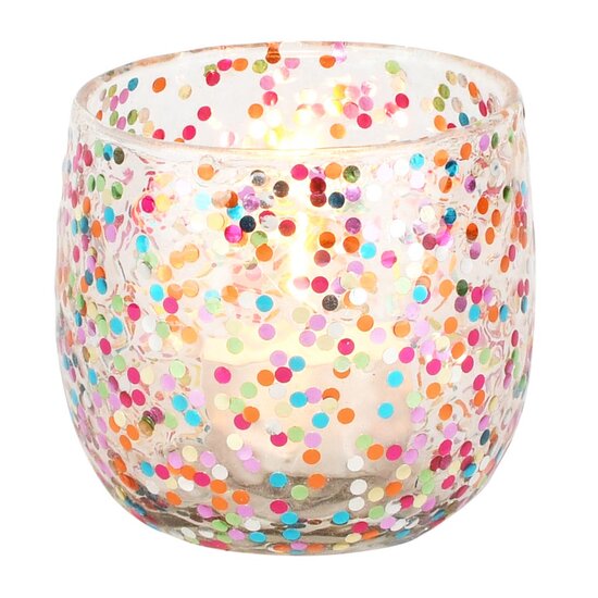 Dekoratief | Theelichthouder 'Color Fest', glas, 8x8x8cm | A258171