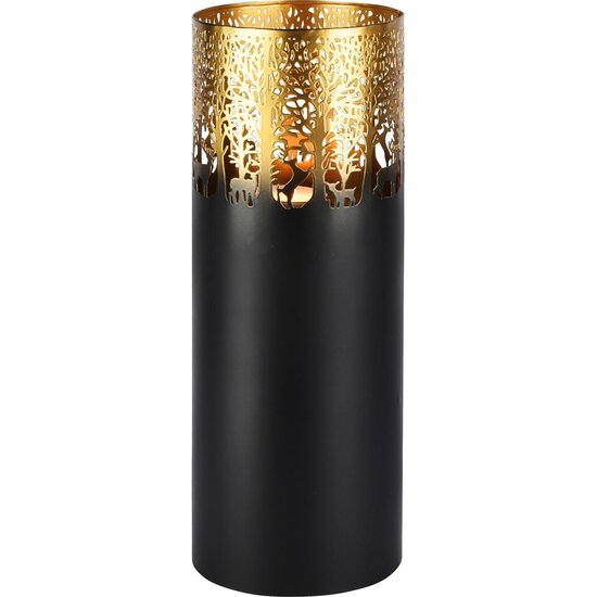 Dekoratief | Windlicht 'Wild Forest', zwart/goud, metaal, 15x15x39cm | A258193