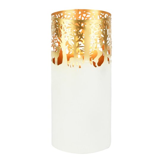 Dekoratief | Windlicht 'Wild Forest', wit/goud, metaal, 13x13x30cm | A258194