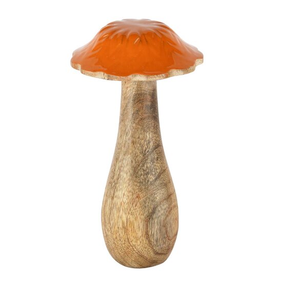 Dekoratief | Paddenstoel, oranje/naturel, hout, 10x10x20cm | A258214