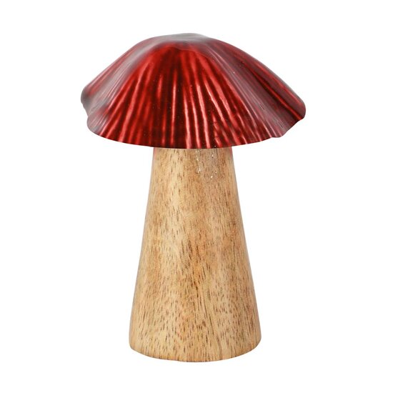Dekoratief | Paddenstoel, rood/naturel, hout/metaal, 8x8x11cm | A258218