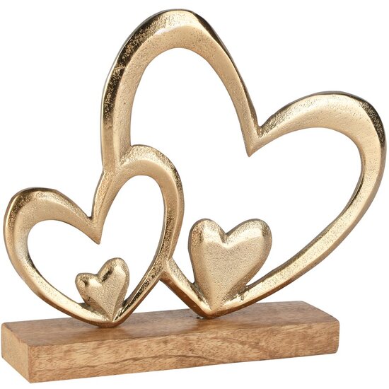 Dekoratief | Deco harten op voet, goud, hout/metaal, 22x5x20cm | A258230