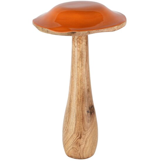 Dekoratief | Paddenstoel, oranje/naturel, hout/email, 17x17x30cm | A258233