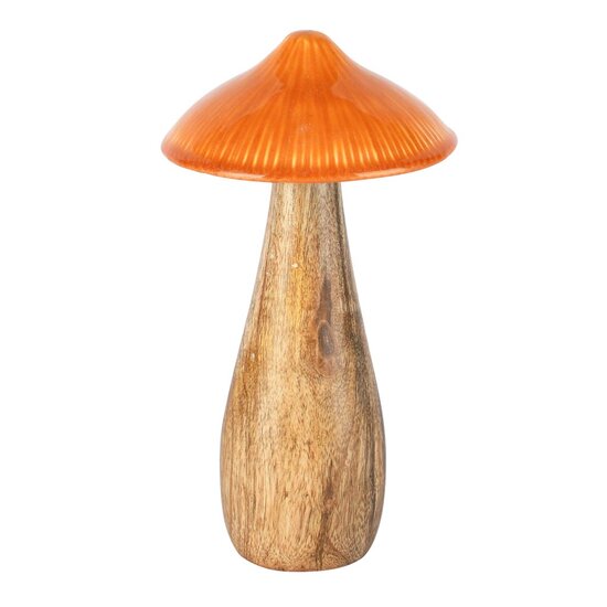 Dekoratief | Paddenstoel, oranje/naturel, hout/metaal, 8x8x16cm | A258239
