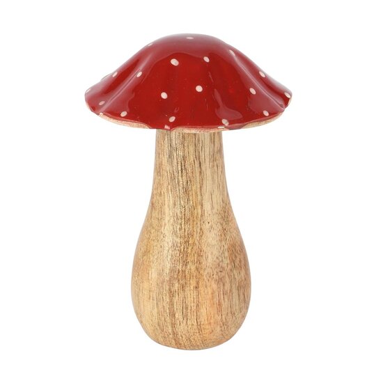 Dekoratief | Paddenstoel m/stippen, rood/naturel, hout, 8x8x12cm | A258246