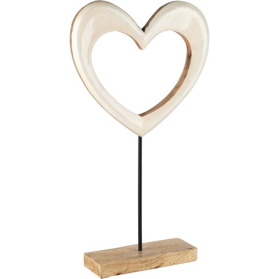 Dekoratief | Deco hart op voet, wit/naturel, hout/email, 20x6x37cm | A258247