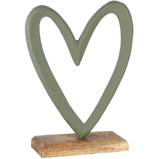 Dekoratief | Deco hart op voet, groen, aluminium/hout, 16x5x22cm | A258279