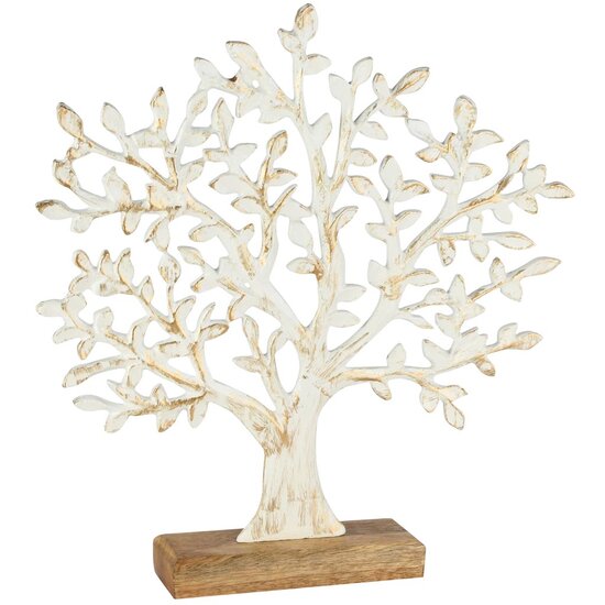 Dekoratief | Deco boompje op voet, wit/goud, hout/metaal, 30x5x32cm | A258311