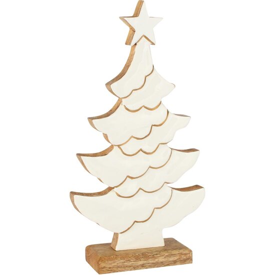 Dekoratief | Deco boompje op voet m/ster, wit/naturel, hout/email, 14x5x27cm | A258318