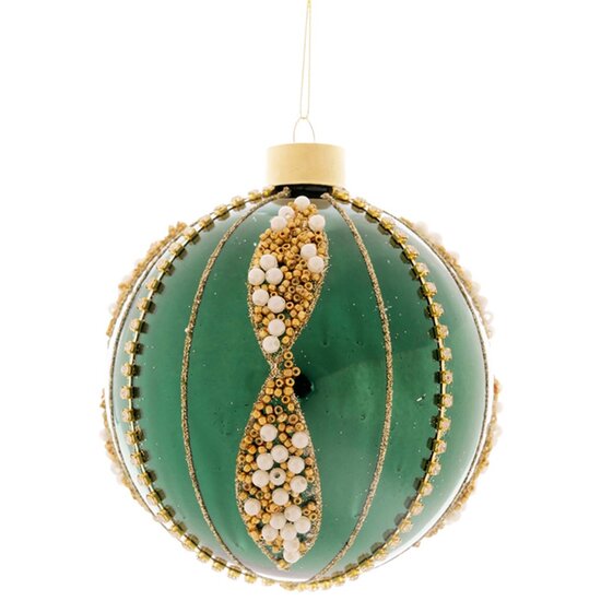 Dekoratief | Hanger bal m/kralen, groen, glas, 8cm | A259007