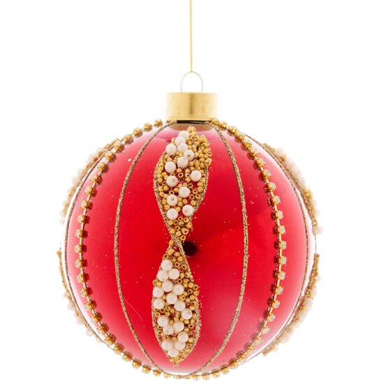 Dekoratief | Hanger bal m/kralen, rood, glas, 8x8x8cm | A259008