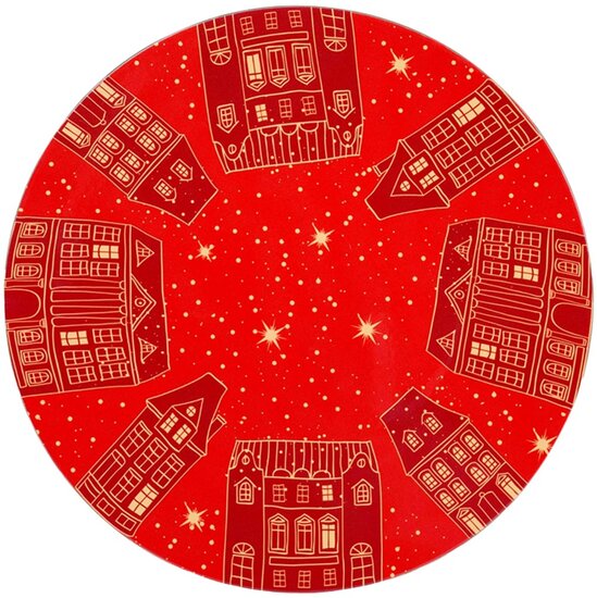 Dekoratief | Deco schaal m/huizen, rood, PVC, 33x33cm | A259028