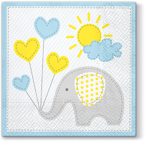 Dekoratief | Pakje 20 servetten 'Cute elephant, light blue' 33x33cm | A701254