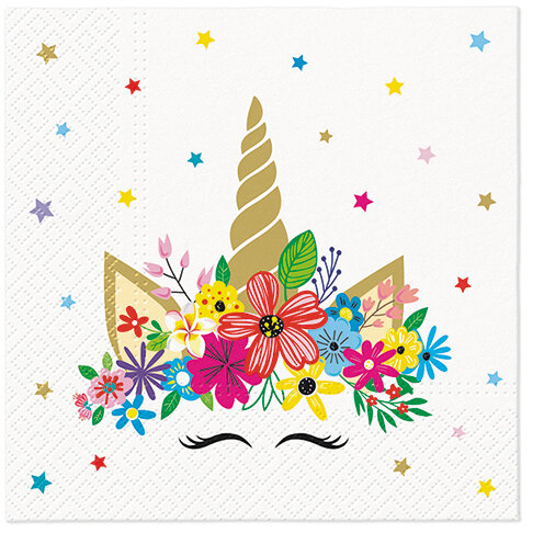 Dekoratief | Pakje 20 servetten 'Unicorn party', 33x33cm | A702388