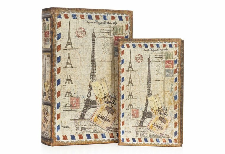2 delige Boekenkluis decoratieboek opbergdoos 27 cm / 21 cm  Parijs | BKC-122-M | Home Sweet Home
