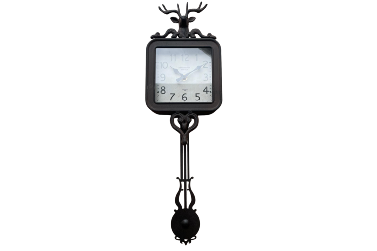 Wandklok hert sierlijke pendule klok 1x AA grijs roest bruin 52x15,5 cm metaal | 813255 | Countryfield