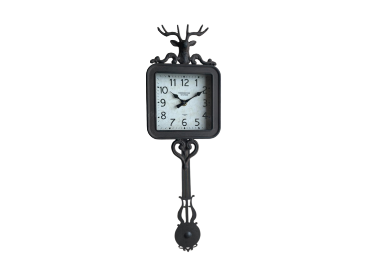 Wandklok hert sierlijke pendule klok 1x AA grijs roest bruin 52x15,5 cm metaal | 813255 | Countryfield