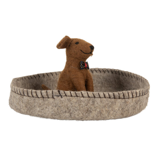 Clayre &amp; Eef | Vilten Hond in Mand Grijs Bruin &oslash; 19x10 cm | 66288