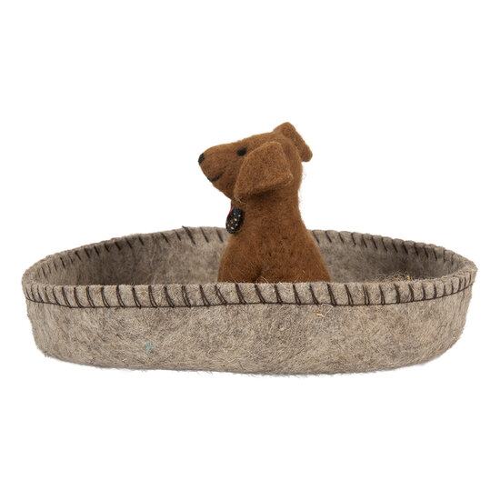 Clayre &amp; Eef | Vilten Hond in Mand Grijs Bruin &oslash; 19x10 cm | 66288