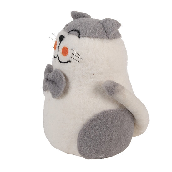 Clayre & Eef | Vilten Kat Wit Grijs 14x14x20 cm | 66294
