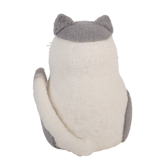 Clayre & Eef | Vilten Kat Wit Grijs 14x14x20 cm | 66294