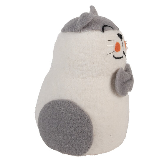 Clayre & Eef | Vilten Kat Wit Grijs 14x14x20 cm | 66294