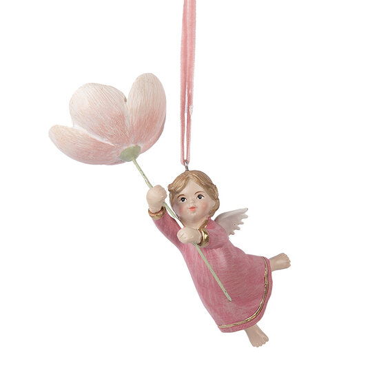 Clayre &amp; Eef | Decoratie hanger Engel Roze Beige 7x5x13 cm | 6PR5603