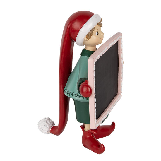 Clayre &amp; Eef | Decoratie elf met krijtbord Rood Zwart 18x15x23 cm | 6PR5606