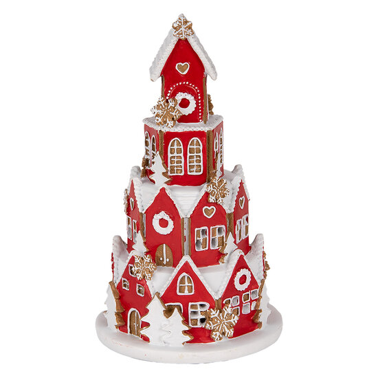 Clayre &amp; Eef | Decoratie Huis met LED Rood Wit &oslash; 13x22 cm / 3xAAA | 6PR5609