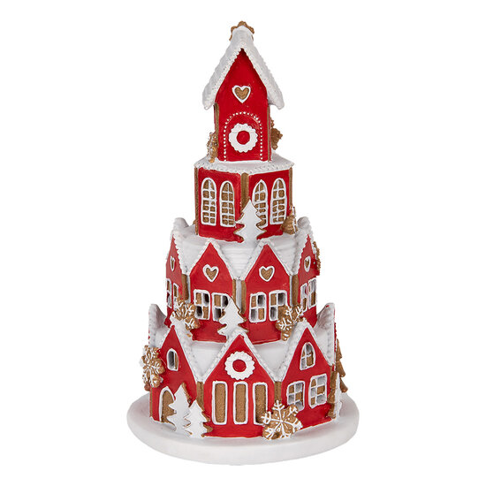 Clayre &amp; Eef | Decoratie Huis met LED Rood Wit &oslash; 13x22 cm / 3xAAA | 6PR5609